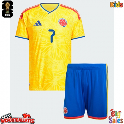 Colombia Luis Diaz #7 Replica Home Stadium Kit for Kids World Cup 2026 Short Sleeve (+ pants)